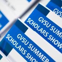 Close up of abstract books on table.
